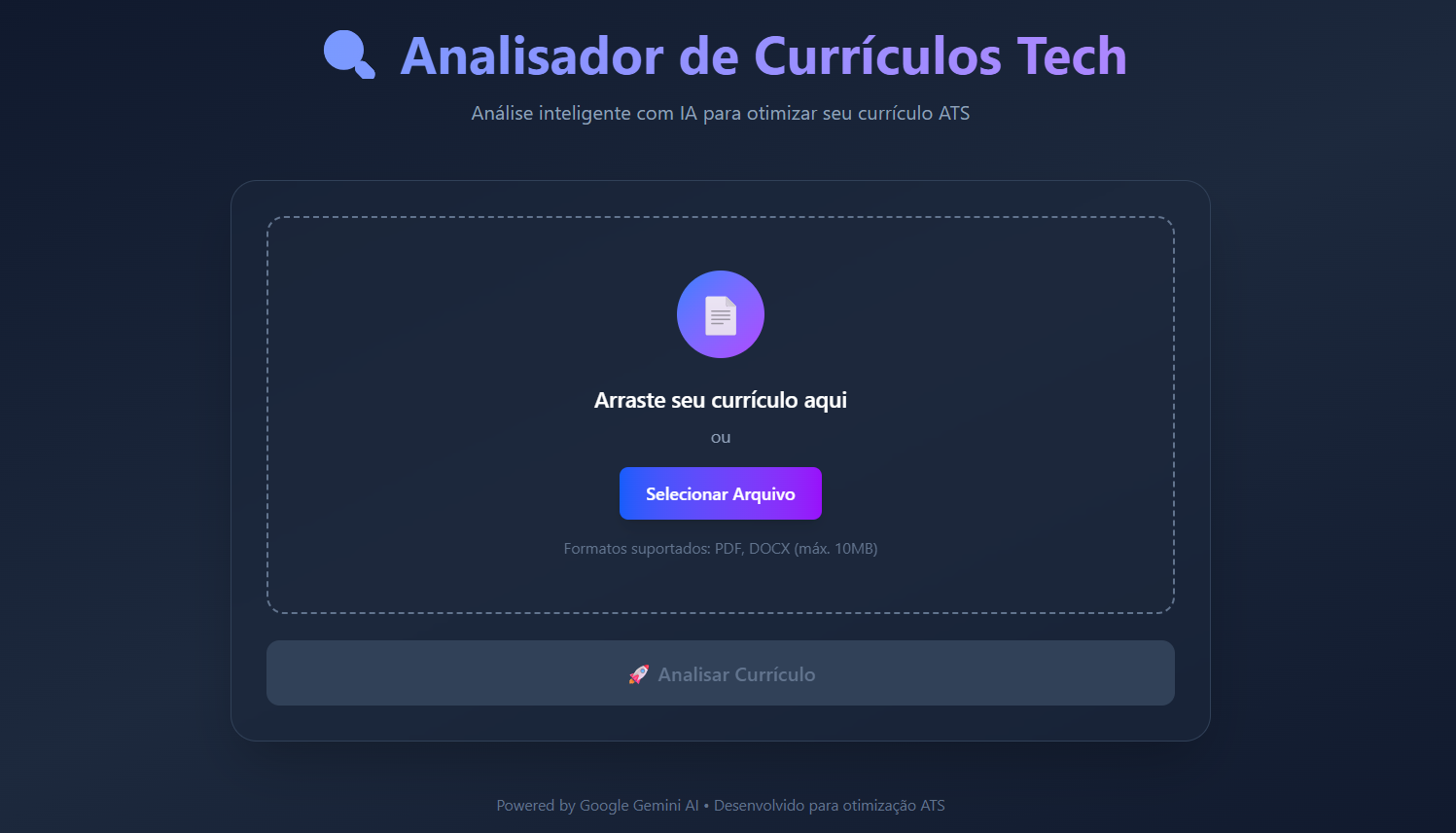 Analisador de Currículos Tech project screenshot