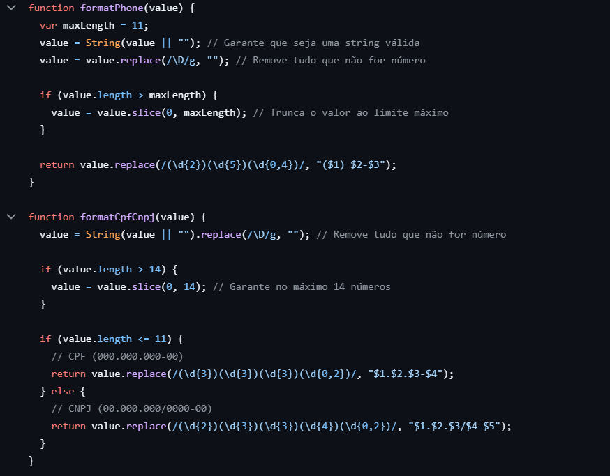 Function to format fields project screenshot